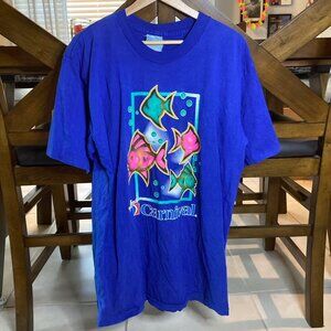 Vintage Retro Carnival Cruise Line Blue Fish Screen Print T Shirt Size XXL